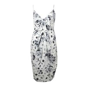 Zimmermann Silk Midi Sheath Dress 2 (US 8-10) White Blue Floral Pleated Front